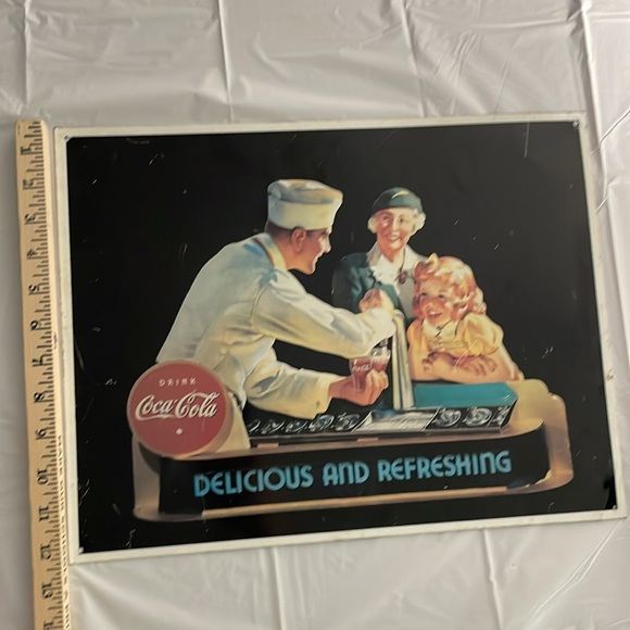 Coca Cola "Delicious And Refreshing" Tin Sign metal drug store soda fountain - Picture 3 of 10